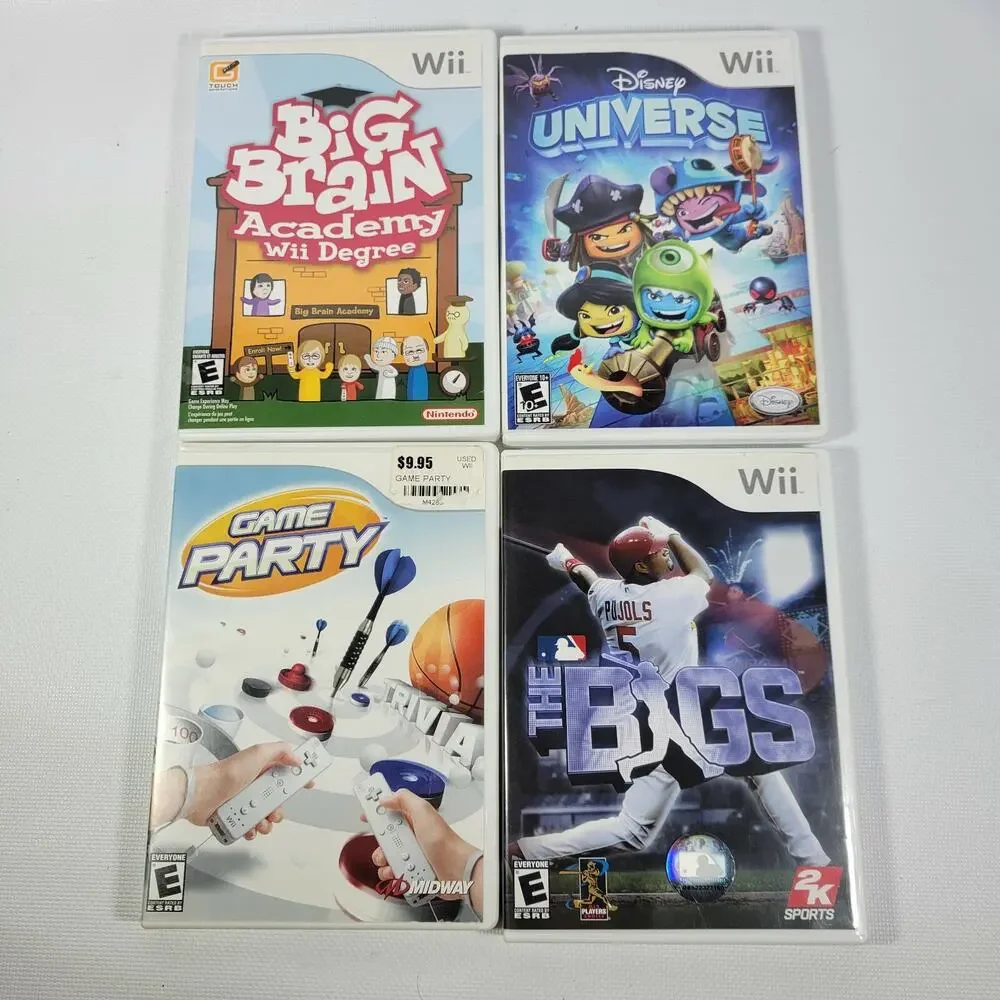 LOT OF 4 WII VIDEO GAMES BIG BRAIN ACADEMY DISNEY UNVERSE GAME PARTY THE BIGS